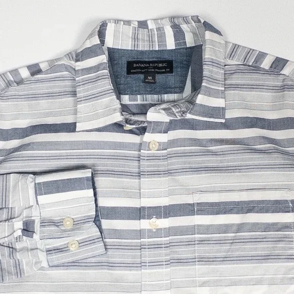 Banana‎ Republic Striped Stretch Soft Wash Standard Fit Shirt, Men's Medium