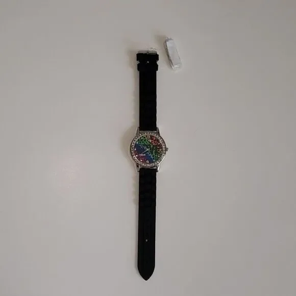 Kids Rainbow Leopard Print Watch with Rhinestone Bezel