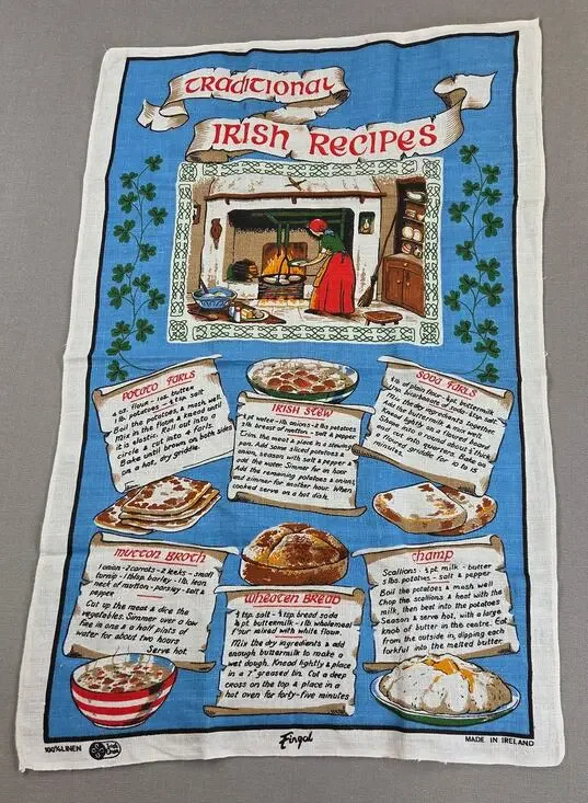Vintage Fingal Traditional Irish Recipes 100% Linen Tea Towel Made Ireland