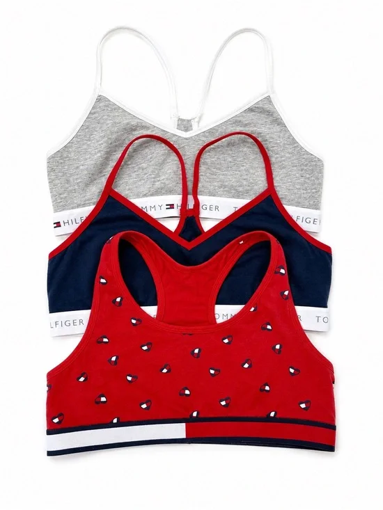 Tommy Hilfiger Girls 3 Pack Bralette Set Size L 12/14 Cotton Logo Band