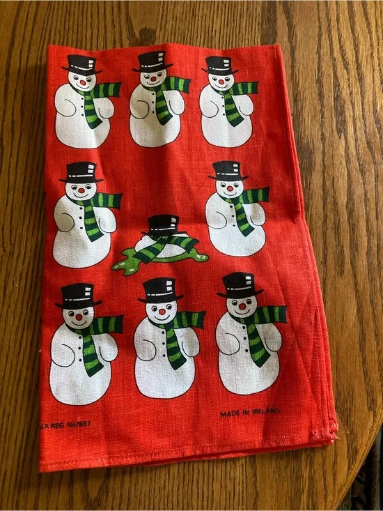 Festive Red Snowman Kitchen Towel - Holiday Linen