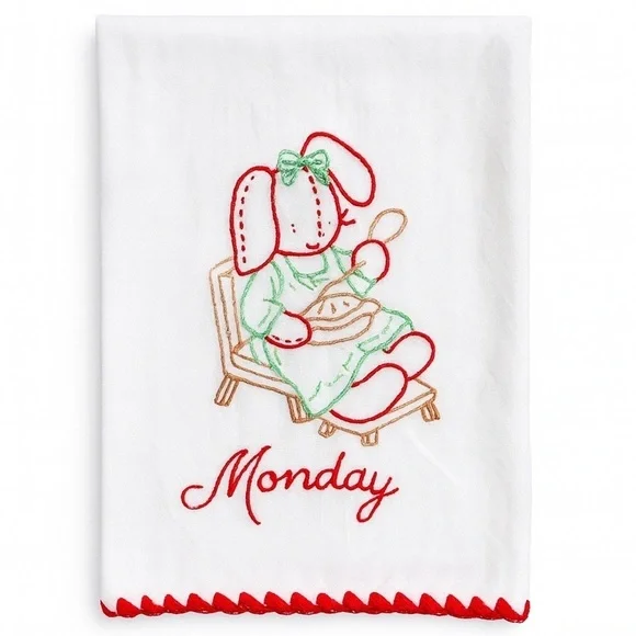Monday Day of the Week Embroidered Tea Towel