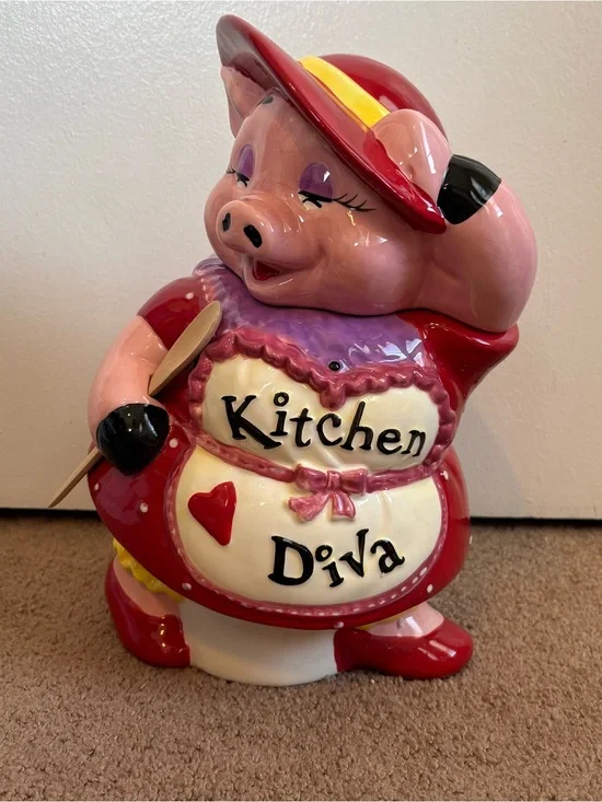 Holiday Time Pig Cookie Jar Lift-Off Lid, Earthenware, 12 in Tall Kitchen Diva