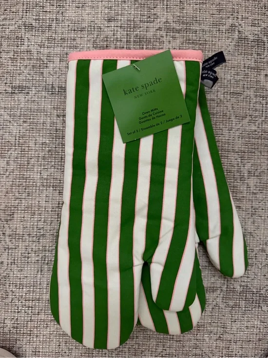 kate spade Green, White & Pink Striped Oven Mitts