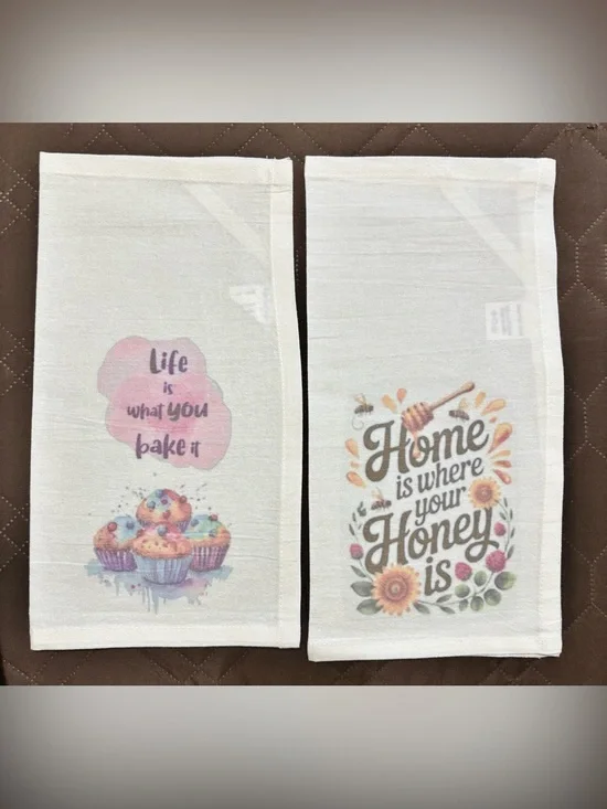 NEW Kitchen Tea Towels Set - White with Pastel Baking & Honey Designs