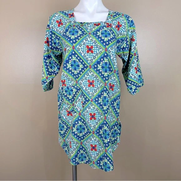 Vintage Multicolor Floral Tile Print Apron Full Coverage Small