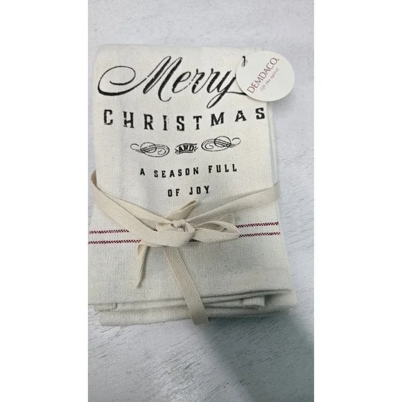 New Merry Christmas Set of‎ 2 Christmas kitchen towels Red & Beige Farmhouse
