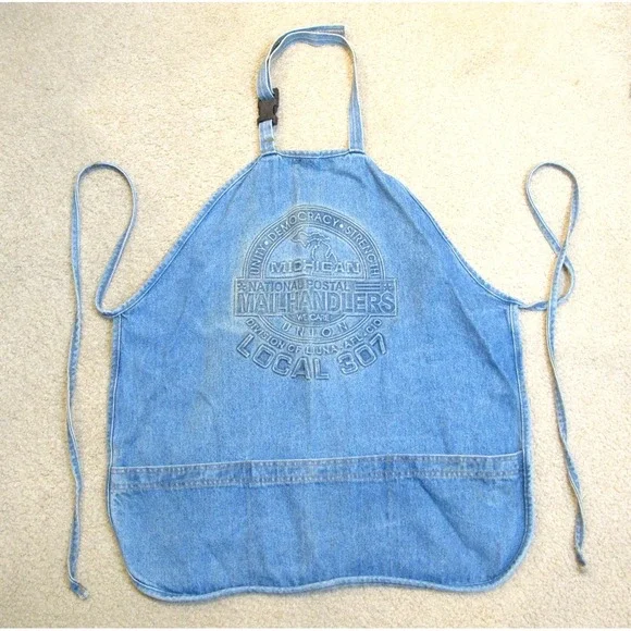 Vintage Style 90s Blue Denim Embossed Apron Made in USA Mailhandlers Local‎ 307