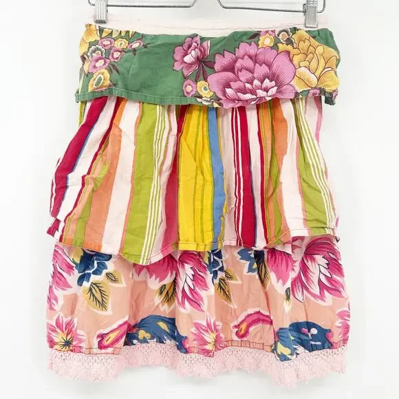 Funktion Womens VTG Boho Cottagecore Farmhouse Tiered Lace Floral Apron Skirt OS