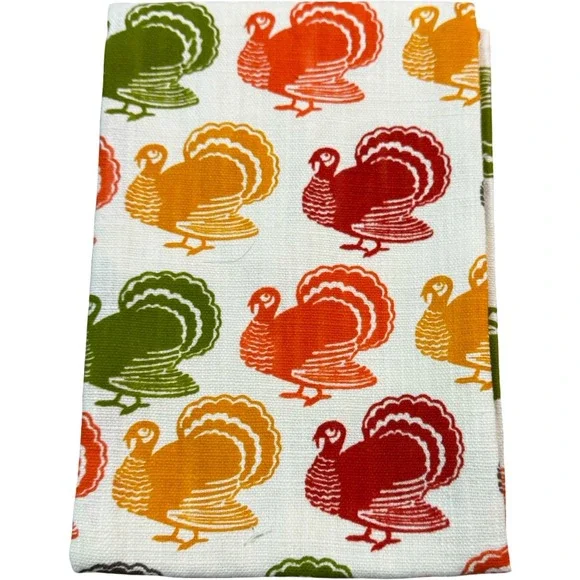 Crate & Barrel Turkey Trot Dishtowel‎ OS Multicolor NEW Thanksgiving 466-183