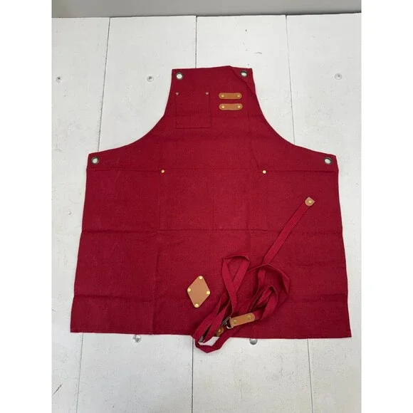 Fun Chaos Red Canvas Apron Cross Back Strap Unisex One Size