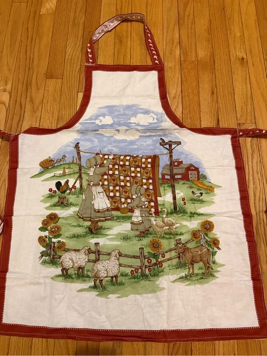 Rust Red Country Farmhouse Cotton Apron with Quilt Print