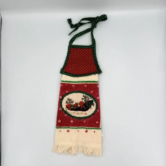 VTG Christmas Hanging Kitchen Towel Quilted‎ Top Embroidered Sleigh Decor B