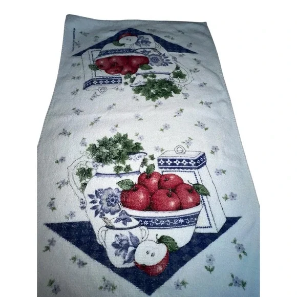 VTG 90's Franco Country Apple‎ Blue White Kitchen Hand Towel 23