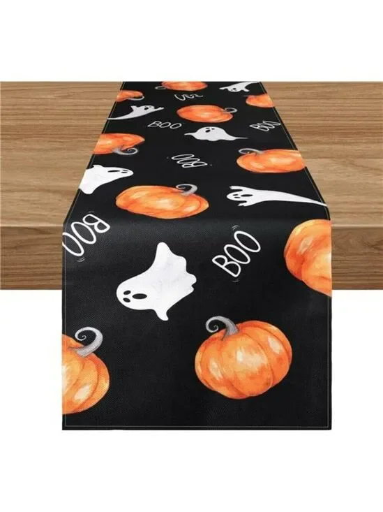 Halloween table runner ghost pumpkin black holiday party dining room decor 72 in