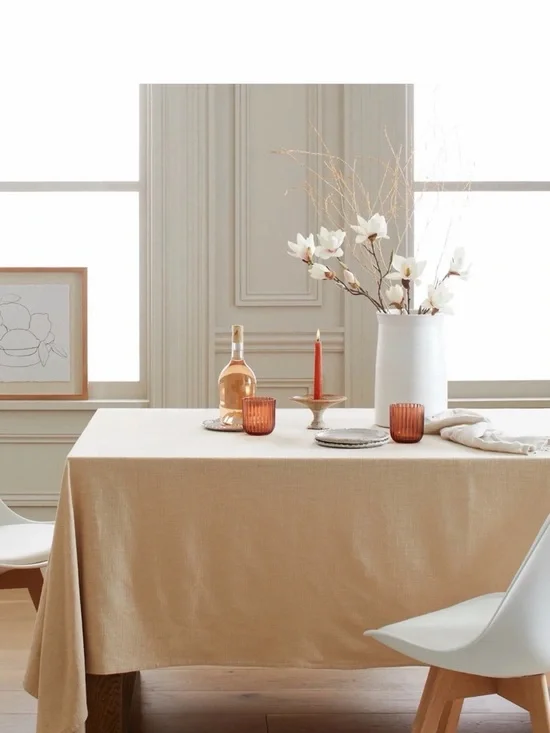 NWT QUINCE 70x108 Organic Cotton Tablecloth Flax