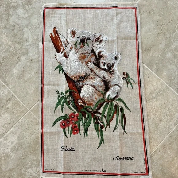 Australia Koalas Linen Souvenir Towel Vintage
