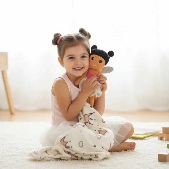 Kids Fairy Plush Doll with Blanket - Pink and White