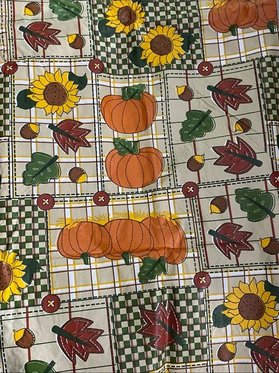 Autumn Pumpkin & Sunflower Vinyl Flannel Backed Tablecloth Orange, Yellow, Green