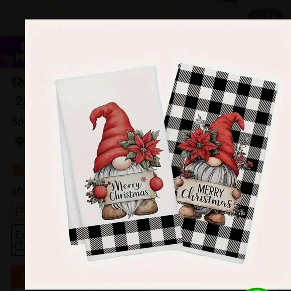Festive Gnome Christmas Kitchen Towels - Red and Black