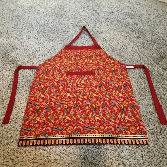 Singapore Exclusive Collection Red Floral Cotton‎ Apron Adjustable Neck Tie