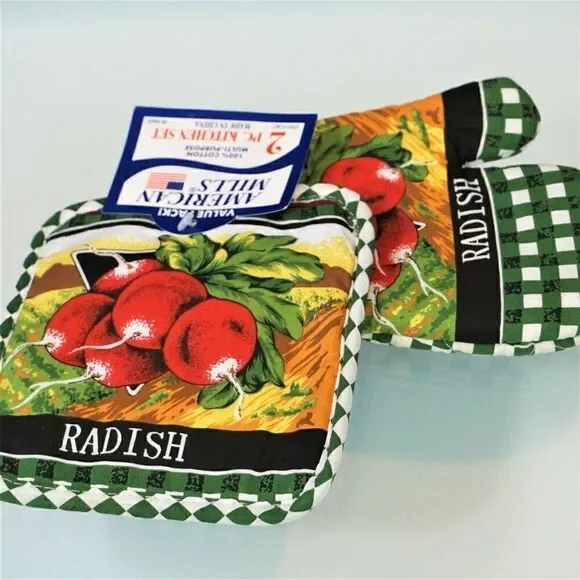 Kitchen Oven Mitt and Pot Holder Set Radish American Mills Quilted Heat Resist