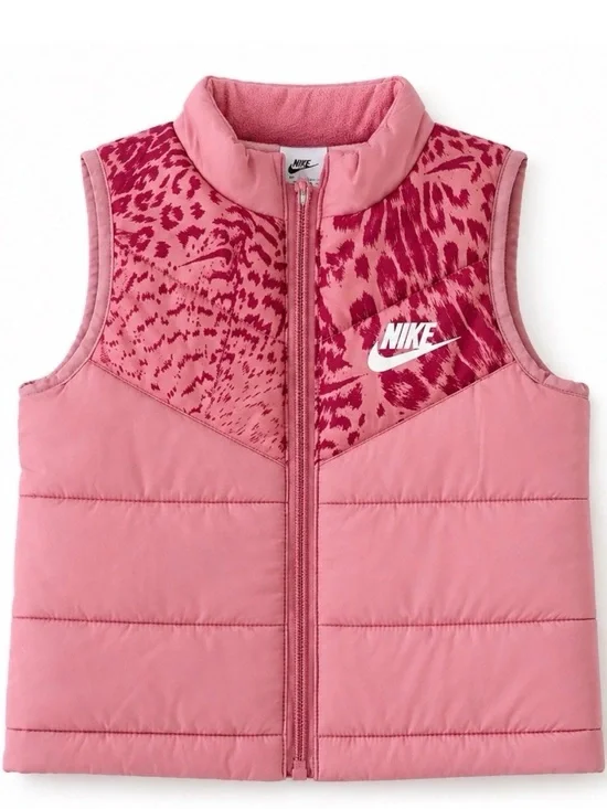 Nike Toddler Girls Puffer Vest Pink Animal Print Full Zip Size 2T 86-92 cm