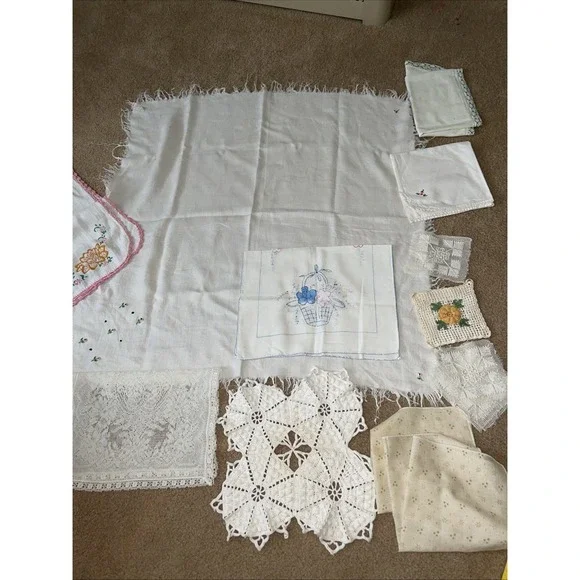 Lot of Assorted Vintage Linens Crochet Embroidered