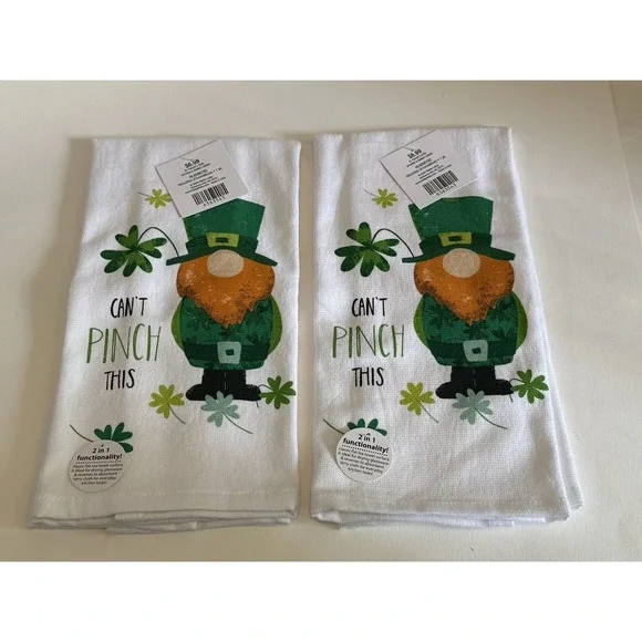NWT Lot Of 2 ST PATRICKS DAY CAN'T PINCH THIS 16IN‎ X 26IN KITCHEN TOWEL TEA