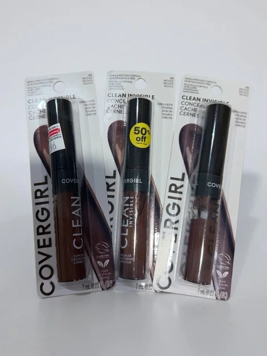 3x lot CoverGirl Clean Invisible Concealer in 185 Bronze Lightweight Creamy