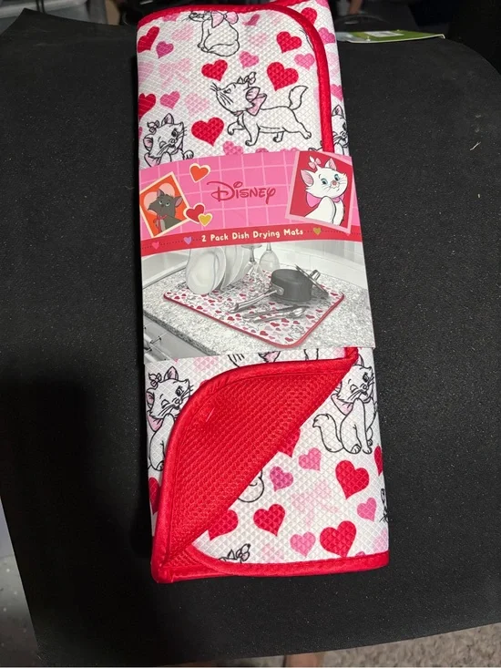 Disney Marie Heart Dish Drying Mat - White, Pink & Red - 2 pack