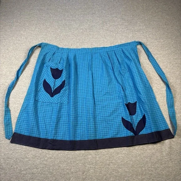 RARE Vintage En Rikke Apron Size 32 Denmark Half Apron Blue Tulips One Pocket