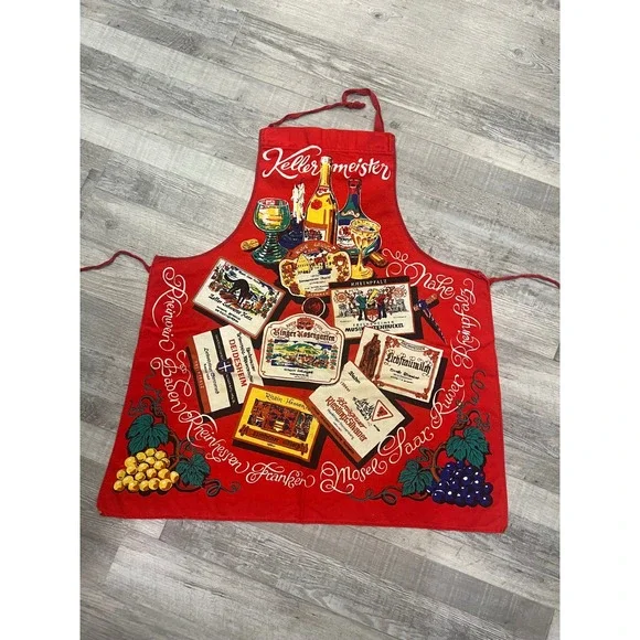 Vintage Kellermeister German Wine Regions Red Graphic Kitchen Apron Bib Style