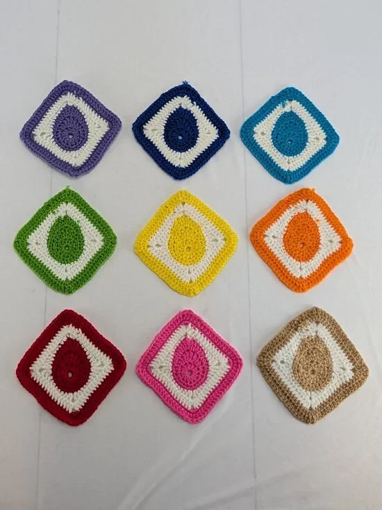 Handmade Crochet Potholders Set of 9 Multicolor Hot Pads Egg Center Rainbow 5