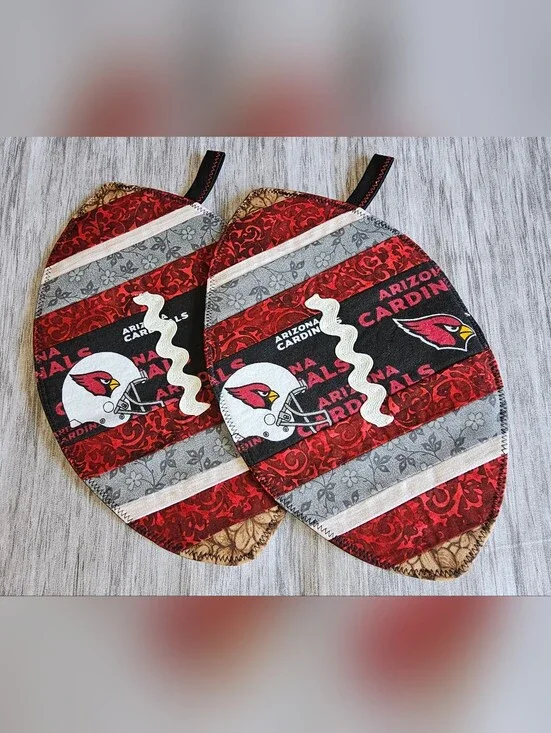Homemade Arizona Cardinals Red & Black Oven Mitts / Pot Holders