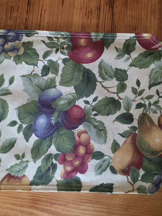 1990'S Vintage Fruit Pattern Placemat in Green, Purple, Red and Yellow