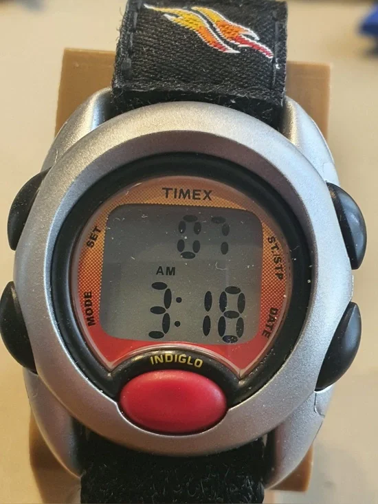 🦋10/$20🦋 Timex Time Machines Silver/Black Nylon Flames Digital Boy's Watch
