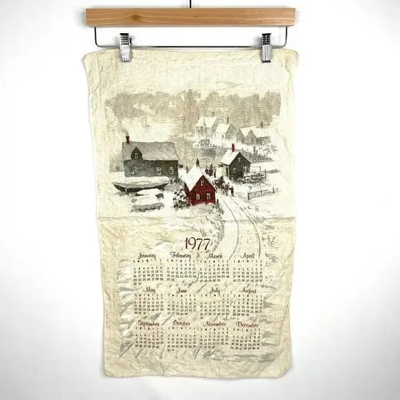 Vintage 1977 Hanging Tea Towel Calendar