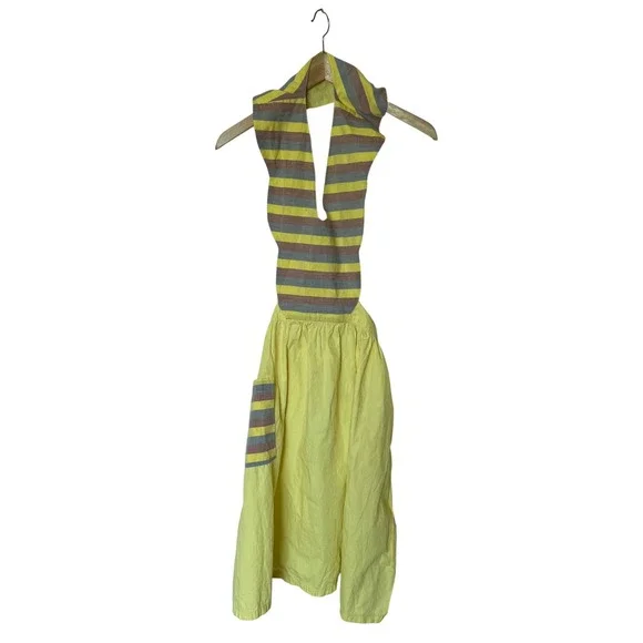 Unbranded Halter Apron Women One Size Yellow Striped Good Vintage Retro Pocket