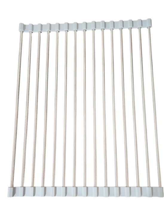 Over-the-Sink Roll-Up Drying Rack in White and Stainless