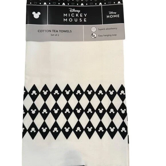 Disney Home Mickey Mouse Monochrome Tea Towels Set of 2 Geometric Black