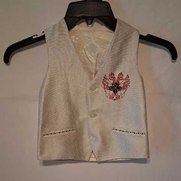 Elegant Kids Light Cream Vest with Embroidered Design