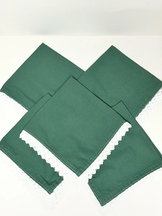 34th & Pine Green Cotton Napkin Set (5) with White Crochet Trim