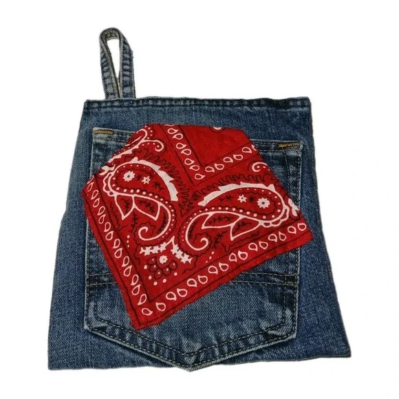 KITCHEN DENIM JEANS HOT PAD,‎ Country LIFE RED HANKERCHEIF #1259