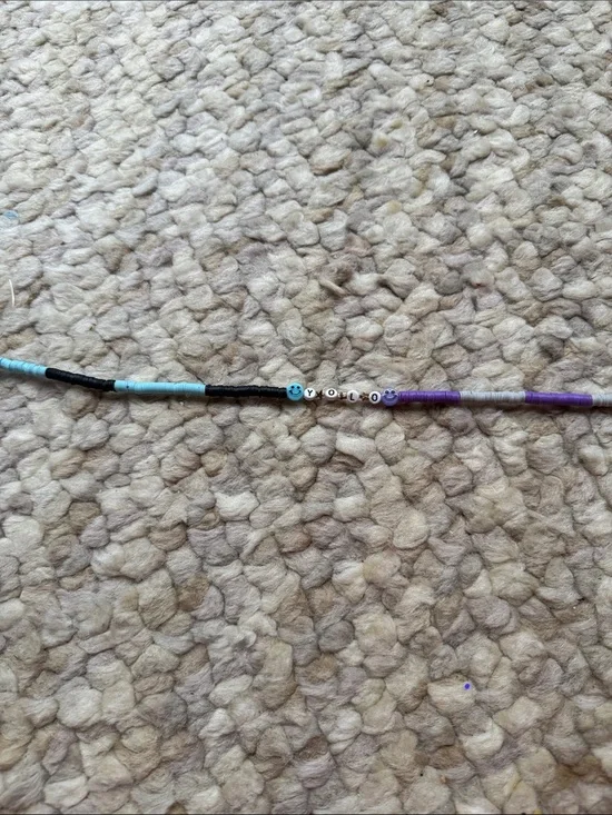 Handmade Beaded 'YOLO' Bracelet - Blue, Black, Purple