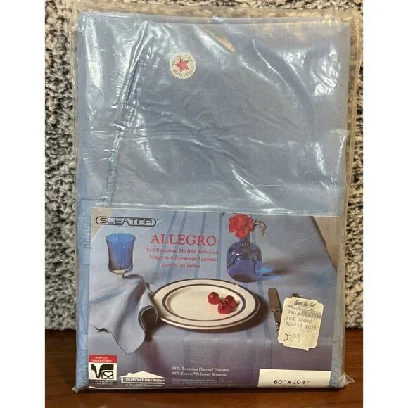 Sleater‎ Soil Releasing No Iron Blue Tablecloth Allegro 60 x 104 Oval NEW VTG