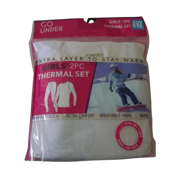 GO UNDER Girls 2PC Thermal Set WHITE Base Layer Ultra-Soft Size M 7/8