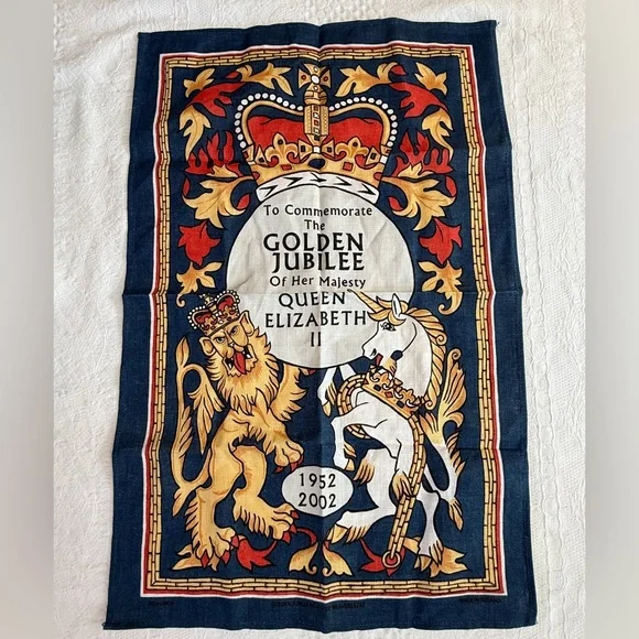 Ulster Linen Queen Elizabeth “Golden Jubilee” Tea Towel 18X28F