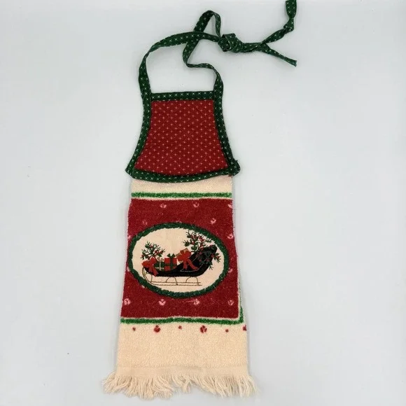VTG Christmas Hanging Kitchen‎ Towel Quilted Top Embroidered Sleigh Decor A