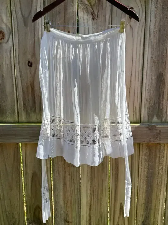 Vintage White Cotton Crochet Apron